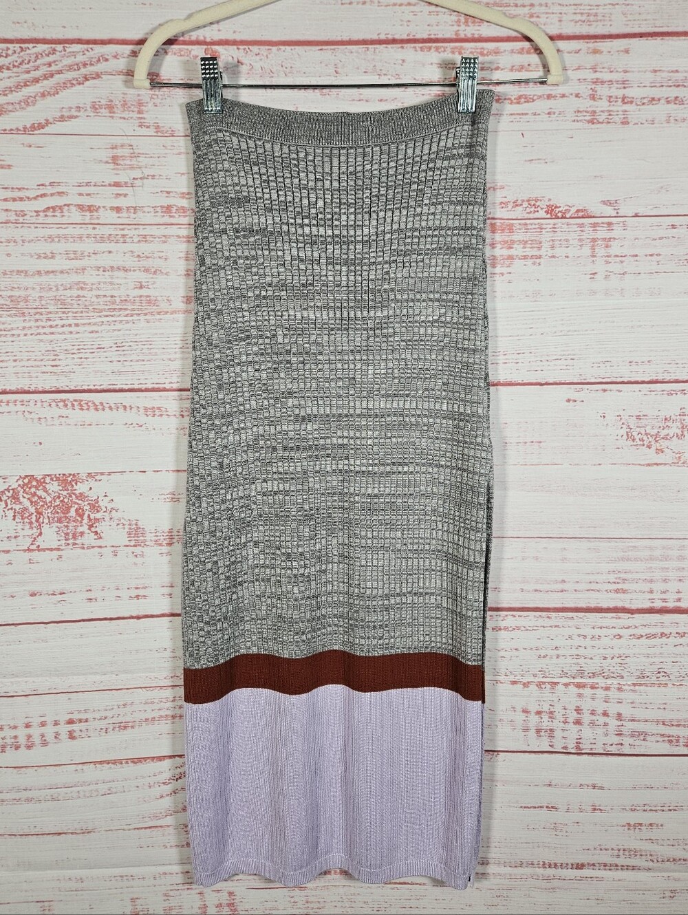 Free People Gray Ribbed Colorblock Knit Skirt